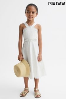 Reiss Ivory Louisa 4-9 yrs Cross Back Embroidered Dress (D74471) | $124