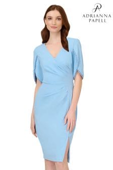 Modra pletena obleka iz krepa z obrobo s perlicami Adrianna Papell (D74509) | €161