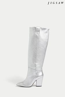 Jigsaw Silver Anika Knee Heeled Boots (D74516) | $419