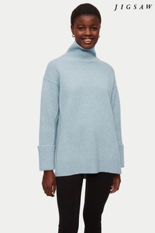 Niebieski sweter z parzonej wełny Jigsaw z golfem (D74528) | 709 zł