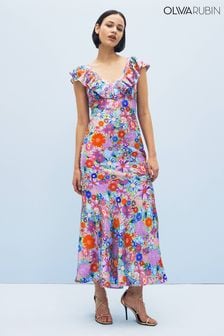 Olivia Rubin Green Rex Printed Maxi Gown With Ruffled Neckline (D74545) | €229