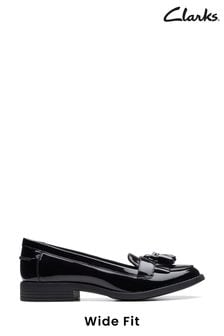 Clarks Black Patent Wide Fit (G) Patent Leather Loafer Shoes (D74663) | €93
