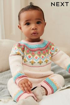 Pink Fairisle Pattern Knit Baby Romper (0mths-2yrs) (D74678) | kr360 - kr390