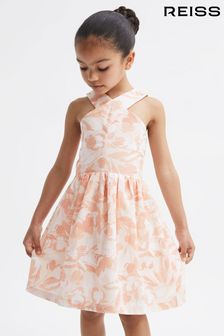 Reiss Pink Lottie Senior Floral Print Halter Neck Dress (D74789) | 507 QAR