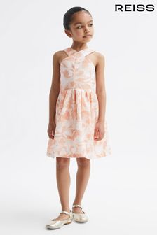 Reiss Pink Lottie Junior Floral Print Halter Neck Dress (D74795) | €99