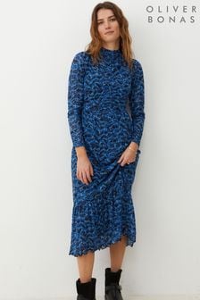 Oliver Bonas Blue Brush Mark Print Mesh Midi Dress (D75069) | 50 €