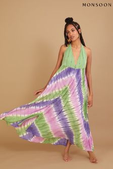 Monsoon Pink Halter Chevron Tie Dye Print Dress in LENZING™ ECOVERO™ (D75209) | 76 €