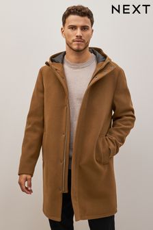 Brown Funnel Neck Hooded Coat (D75246) | AED272