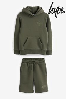 Hype. Zelen komplet s kapucarjem in kratkimi hlačami z napisom Kids (D75301) | €34
