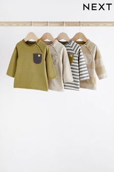 Olive Green/Grey Long Sleeve Baby T-Shirts 4 Pack (D75435) | €12 - €12.50