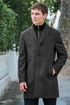 Charcoal Grey Signature Wool Rich Textured Epsom Overcoat (D75534) | ₪ 482