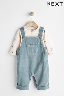 Teal Blue Baby Corduroy Dungaree And Bodysuit Set (0mths-2yrs) (D75535) | kr360 - kr390