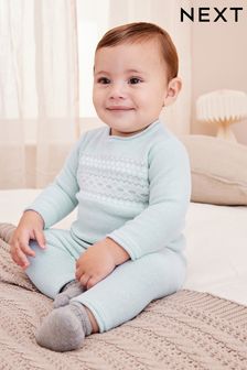 Blue Knitted Baby Jumper And Leggings Set With Knit Detail (0mths-2yrs) (D75541) | €18 - €19