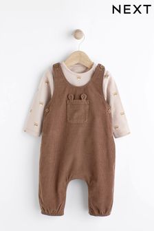 Chocolate Brown Corduroy Baby Dunagrees and Bodysuit Set (0mths-2yrs) (D75630) | TRY 546 - TRY 604