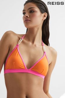 Reiss Orange/Pink Rutha Colourblock Halter Bikini Top (D75707) | ₪ 365