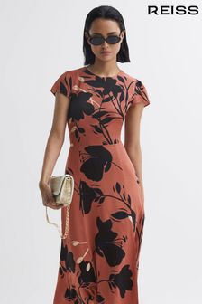 Reiss Blush/Black Floella Floral Printed Midi Dress (D75717) | ₪ 1,225