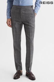 Reiss Grey Newbury Slim Fit Checked Trousers (D75719) | 1,455 QAR