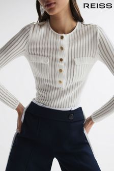 Reiss Ivory Pippa Sheer Striped Long Sleeve Top (D75723) | €241