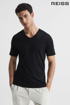 Reiss Black Dayton Cotton V-Neck T-Shirt (D75724) | kr510