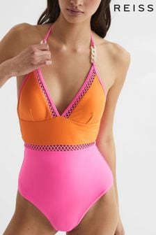 Reiss Orange/Pink Ray Colourblock Halter Swimsuit (D75727) | 589 zł