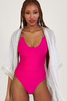 Monsoon Badeanzug aus Recycling-Polyester mit Ringapplikationen, Pink (D75730) | 39 €