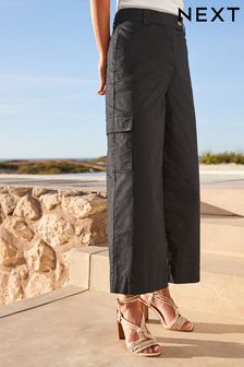 Black Cotton Rich Cropped Chino Utility Trousers (D75754) | €15