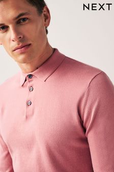 Pink Knitted Long Sleeve Polo Shirt (D75898) | $39
