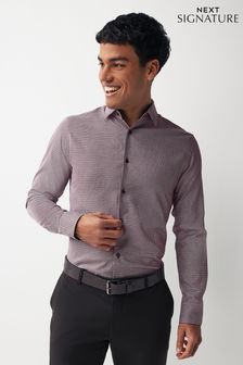 Brown Slim Fit Single Cuff Signature Textured Trimmed Formal Shirt (D75916) | 127 zł