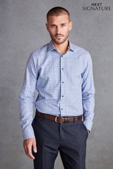 Light Blue Small Check Regular Fit Single Cuff Signature Shirt (D75926) | $63