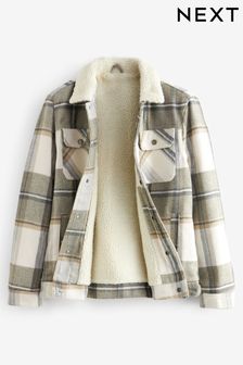 Neutral Checked Borg Collared Trucker Jacket (D75972) | €56