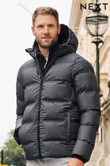 Slate Grey Hooded Shower Resistant Hooded Puffer Jacket (D75977) | kr1 140