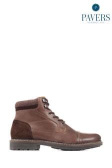 Pavers Brown Lace-Up Leather Ankle Boots
