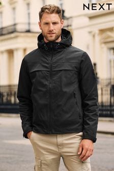 Black Hooded Shower Resistant Jacket (D76001) | $93