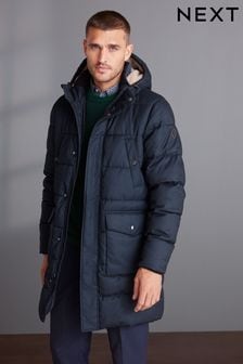 Tmavomodrá - Predĺžená zateplená bunda so vzhľadom textúrovanej vlny (D76003) | €92