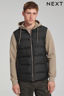 Черные/коричневые - Дутая куртка с трикотажными рукавами (D76018) | €33