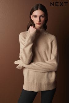 Kamelje rjav - Premium pulover iz kašmirja s stoječim ovratnikom (D76051) | €186