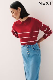 Rdeča in bela črta - Udoben pulover z dolgimi rokavi in okroglim ovratnikom (D76065) | €11