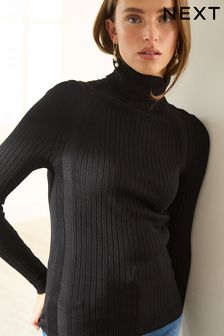 Black Ribbed Roll Neck Jumper (D76153) | AED36