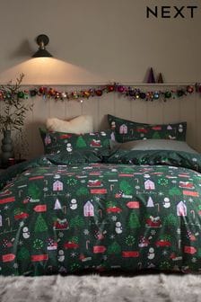 Green Festive Christmas Duvet Cover and Pillowcase Set (D76163) | DKK100 - DKK250