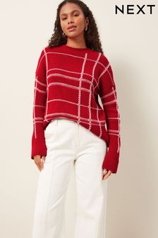 Prążkowany sweter z okrągłym dekoltem (D76193) | 125 zł