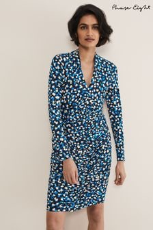 Phase Eight Blue Juno Ruched V-Neck Dotty Bodycon Dress (D76212) | 68 €