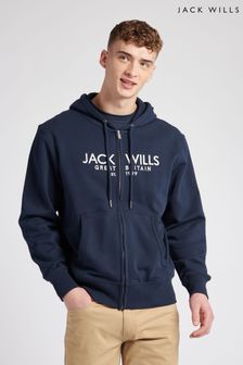 Jack Wills Black Graphic Pinebrook Zip Through Hoodie (D76215) | kr1 010