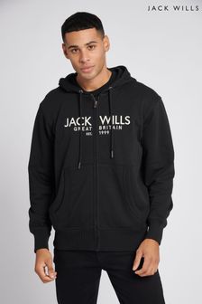 Czarny - Czarna bluza z kapturem Jack Wills Pinebrook z zapięciem na zamek i grafiką (D76216) | 345 zł