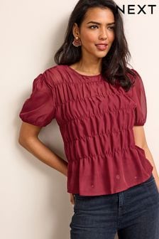 Berry Red Shirred Puff Sleeve Top (D76295) | 15 €