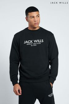 Jack Wills Black Graphic Belvue Crew Sweat Top (D76350) | kr820