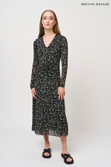 Черное платье миди с V-образным вырезом и принтом Bruuns Bazaar Thora Jim (D76427) | €75
