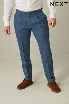 Bright Blue Slim Fit Nova Fides Wool Blend Herringbone Suit: Trousers (D76723) | €44