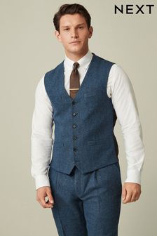 Bright Blue - Nova Fides Wool Blend Herringbone Waistcoat (D76724) | kr980