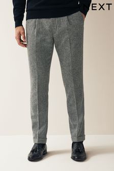 Grey Slim Fit Nova Fides Wool Blend Herringbone Suit: Trousers (D76726) | €39