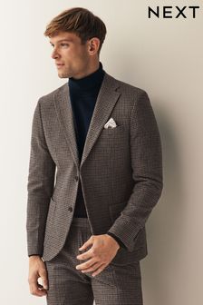 Brown Slim Wool Blend Puppytooth Suit Jacket (D76728) | SGD 219 - SGD 230